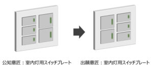 配置の変更による意匠　公知の室内灯用スイッチプレートのボタンの配置を変更したにすぎない意匠は、配置の変更による意匠として創作非容易性が否定される